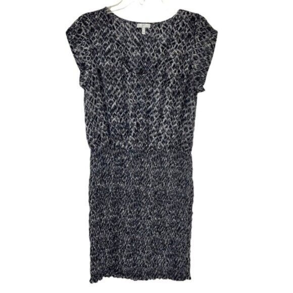Joie Dresses & Skirts - Joie Silk Feather Print Smocked Mini Dress In Black and Grey